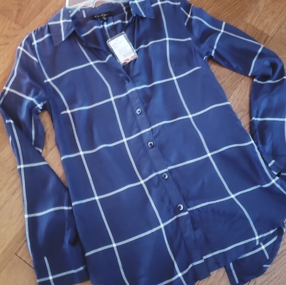 NEW! JESSICA SIMPSON Plaid Buttondown Blouse Small. - Picture 3 of 7